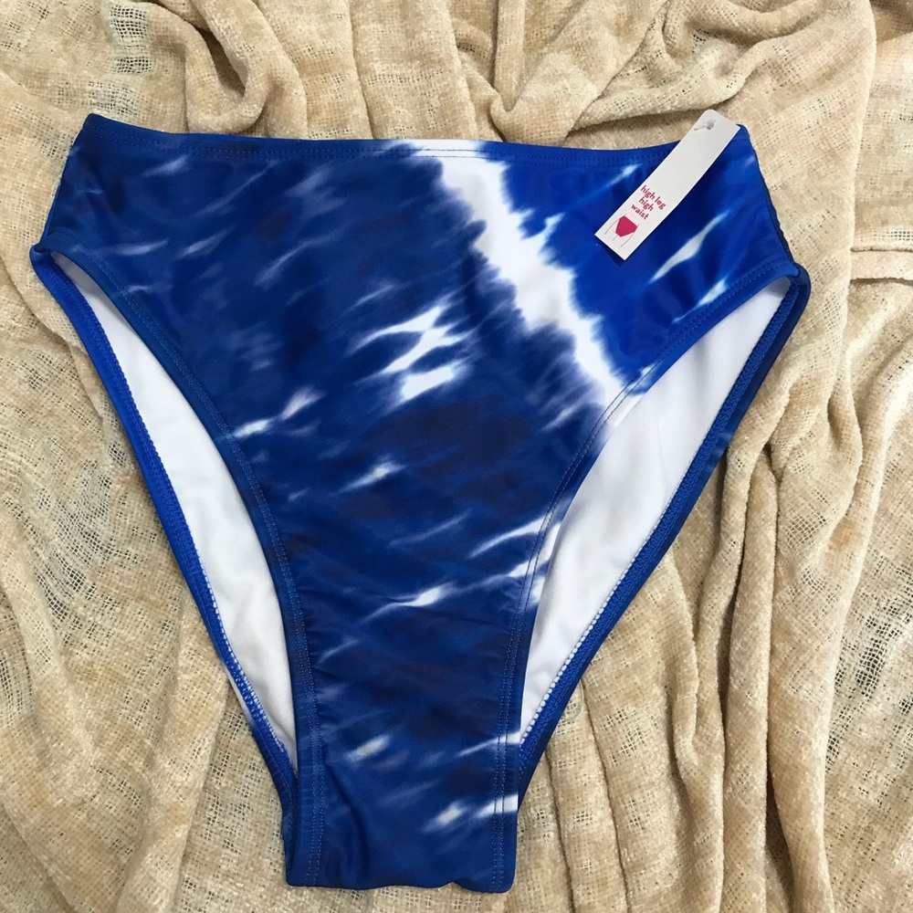 Xhilaration Blue & White High Leg High Waist Bikini Swimsuit Bottom